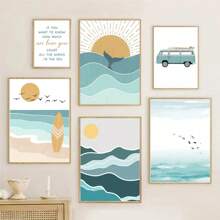 1PC Abstract Minimalist Sea Beach Surfboard Mountain Posters And Prints Wall Art Canvas Painting Wall Pictures For Living Room Decor Optional Frame ﻿