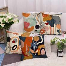 Set Of 4 Linen Abstract Simple Flat Cushion Covers For Home, Room, Bedroom, Living Room, Sofa Decoration (Pillow Core Not Included) - Multicolor - View 3