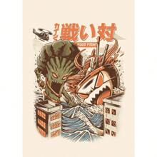 1 PIEZA Pintura en lienzo con diseño de Kaijus japoneses, comida, sushi, ramen, Burgerzilla para decoración de cocina, sala, dormitorio y comedor. Póster vintage divertido, arte de pared moderno con opción de marco.