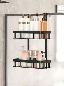 1/2/3-Tier Bathroom Storage Rack, Hanging Shower Caddy, Non-Swaying, Rust-Proof, With Shampoo, Soap And Bathroom Accessories Hooks Back To School Bathroom Accessories - Black - View 7