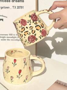 1 件陶瓷花卉图案杯 - 380 毫升大容量法式拿铁/咖啡杯带边缘，适用于餐厅、客厅、咖啡馆和聚会 | 可重复使用且可用洗碗机清洗 | 非常适合茶、咖啡、牛奶、果汁 - 非常适合厨房、餐厅、客厅、婚礼、派对、礼物、生日、圣诞节、餐厅必需品 | 装饰性饮具