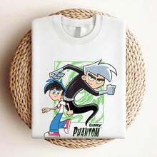180g Pure Cotton Danny Phantom Cartoon T-Shirt Black Cotton Tee All Sizes S To 5XL 3F458 Slightly Stylish Fashion Graphic Print Round Neck Short Sleeve Designer Clothes Summer Men Unisex Versatile Top For Everyday Wear Streetwear For Women Stretched Comfortable Casual Breathable Soft