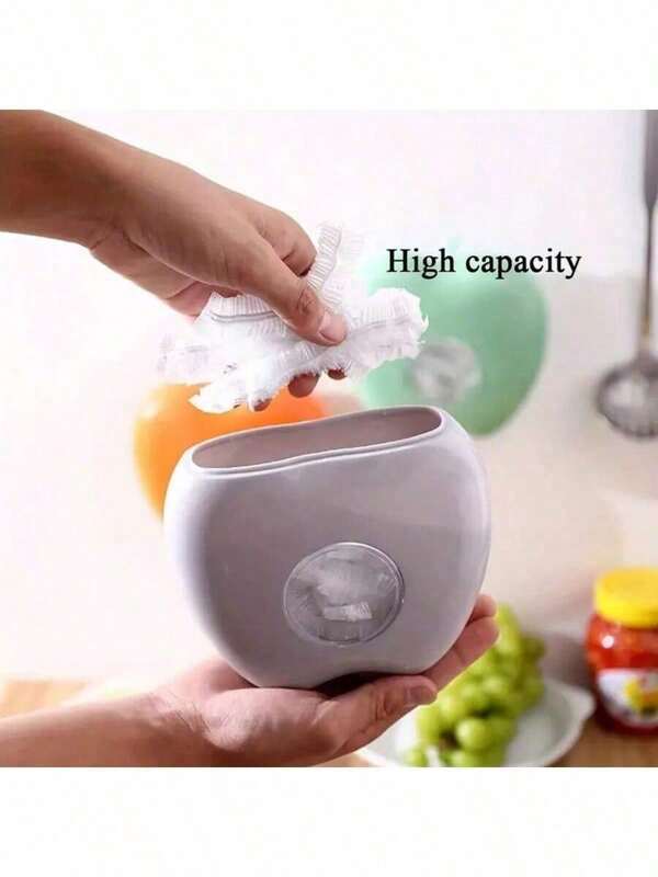 1pc Multi-Color Apple-Shaped Storage Box, Wall-Mounted Food Wrap Dispenser, Can Detach Food Bags, Bathroom Hair Cap Storage, Kitchen Accessory, 1pc Storage Box + 95-105pcs Food Wrap (Random Color)