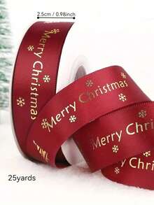 2.5cm*25yards Christmas Ribbon, Burgundy & Olive Green Polyester Satin Ribbon, Holiday Festive Ribbon With Snowflake And Christmas Tree Pattern, Suitable For Gift Wrapping, Party Decoration, Bow Making, Sewing And Craft