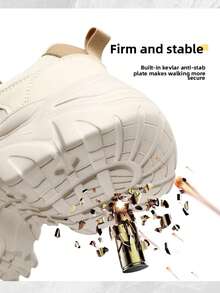 Women's Fashion Steel Toe Safety Shoes, Lace-Up Style Anti-Collision Anti-Puncture Anti-Skid Safety Lightweight Work Shoes, Shock-Absorbing Sports Sneakers, Security Guard Protective Boots - Beige - View 11