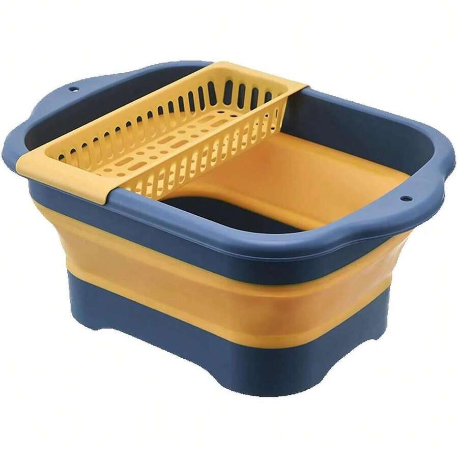 Ett Gallon L Collapsible Dish Basin With Drain Plug Outdoor Multiuse Foldable Sink Tub Dishpan Wash Portable Kitchen Storage Tray For Camping RV Beverage Bucket Green - Yellow - View 1