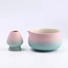 Ceramic Gradient Engraved Landscape Matcha Bowl, Matcha Whisk Stand, Traditional Sung Dynasty Style Matcha Preparation Tools Back To School