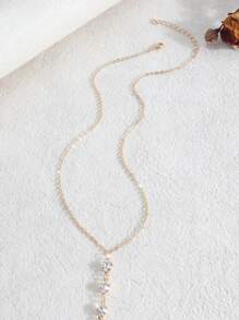 1 pièce Mode Polyvalent Collier Long en Métal Incrusté de Strass en Forme de Y, Convient aux Femmes pour Un Port Quotidien et en Soirée, Bijou Délicat et Minimaliste