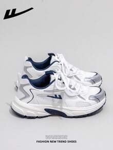 زوج من أحذية الركض النسائية برباط من WARRIOR بنعل سميك ولين، أحذية رياضية كاجوال منخفضة القمة للخارج، برأس مستدير وكعب منخفض مضاد للانزلاق باللون الأحادي، أحذية مناسبة للطالبات والخريجات