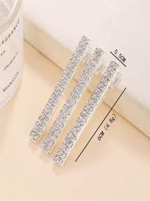 3 pièces Ensemble de clips à la tempe avec strass étincelants, motif géométrique. Accessoires capillaires de fête décontractés. Pinces à cheveux à griffes en cubic zirconia
