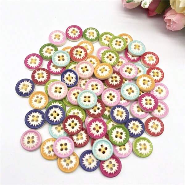 50/100 piezas Vintage Botones de madera con diseño de crisantemo - Colores surtidos para manualidades DIY, costura y proyectos de pintura floral, perfectos para ropa y accesorios
