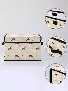 1pc Bow Pattern Printed Storage Box With Lid, Foldable Bin With Handle, Lightweight Storage Basket, Multi-Purpose Covered Storage Box, Collapsible Clothes & Bedding Storage Container, Zipper Fabric Organizer For Clothes, Sundries And More,Dorm Room - Multicolor - View 5