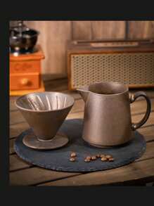 2pcs Ceramic Hand-Drip Coffee Set, Household Filtering Cup, Sharing Pot, Portable Ceramic Coffee Filter Cup, Drip Coffee Maker Set, Japanese Style Coffee Set, Easy To Clean For Office Afternoon Tea Back To School