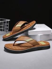 Men's Summer New Outdoor Wear Flip Flops, Durable Fashion Personalized Casual Thong Sandals - Khaki - View 3