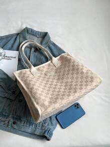 Bolso de tela casual de unicolor para mujeres, bolso grande de nailon y algodón con forma de diamante, bolso de hombro simple y ligero para ir a la escuela o de compras, bolso bandolera acolchado para viajes al aire libre