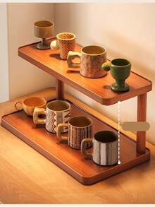 1pc Creative Bamboo Woven Double-Layer Desktop Organizer Rack, Storage For Cups, Coffee, Snacks, Water Cups, Figurines
