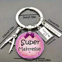 1 件教师节主题感谢钥匙扣、指南针、尺子、宝石钥匙扣，适合教师、毕业生、包包配件、钱包汽车配件包包饰品背包，适合学校 - 銀色 - 查看 2