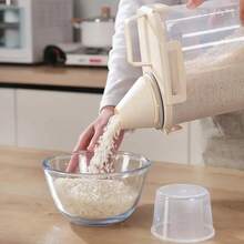 5.5LB Rice Container, Airtight Rice Container, Cereal Containers,  Food Dispenser With Pouring Spout Handle For Flour Pasta Grain Pet Dog Cat Bird Food Storage Container - White - View 6