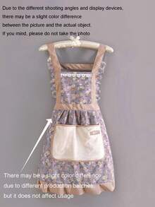 1/3 szt. Elegancki fartuch w stylu księżniczki z drobnymi kwiatowymi zdobieniami i koronką, wodoodporna i oddychająca sukienka-sukienka, słodki fartuch w drobne kwiatowe zdobienia, fartuch na prezent (nieznaczne różnice w kolorze i nadruku ze względu na różnice w partii, ale nie wpływają na użytkowanie, nie zaleca się zakupu)