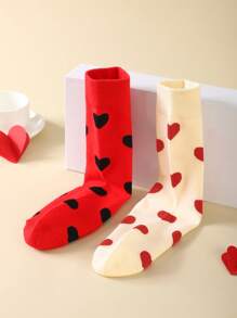 1/5/10 Par de calcetines de media pantorrilla, calcetines negros para mujer, calcetines blancos para hombre, mezcla de poliéster y spándex, calcetines casuales de unicolor para parejas, calcetines románticos con diseño de corazón, calcetines de mujer de alta calidad adecuados para uso diario, como regalo del Día de la Madre, Día del Padre y diversos eventos, para enviar a la familia, parejas, amigos y niños como obsequio festivo