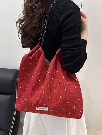 时尚撞色圆点印花多功能大容量轻便休闲单肩手提包，无吊坠，适合购物、钱包、逛街、年轻女性、大学生、新人、白领人士。非常适合办公室、大学、工作、商务、通勤、户外活动、旅行和郊游