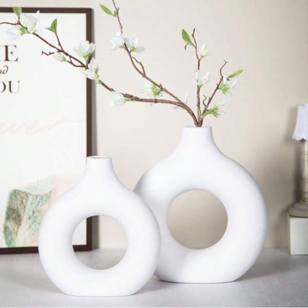 1 Stück/Set weißer nordischer Donut Vase, kreative Heimdekoration für frische/trockene Blumen, Wohnzimmer Dekoration