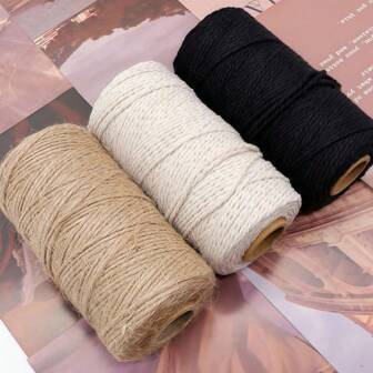 100米/3卷 2毫米天然黄麻绳 DIY礼品包装绳 编织绳 照片壁挂工艺品 园艺绳 婚礼派对家居装饰绳
