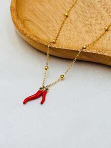 1pc Minimalist Chili Pepper Necklace, Stainless Steel Material With Vacuum Plating, Long-Lasting Color