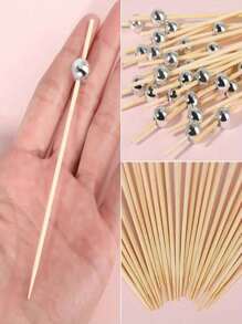 100 Stücke/Set 12cm Bambuspicker, Appetizer Spieße für Getränke, Desserts, Hochzeitsparty Dekorationen, künstliche Perle Mini Lebensmittel Picker
