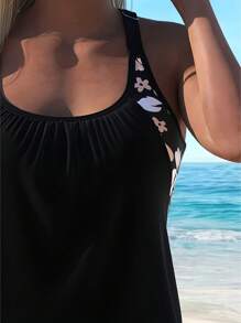 2pcs Fashionable Women Swimsuit Set, Full Cup Adjustable Spaghetti Strap Exposed Shoulder & Back, Printed Swim Shorts, Elegant Sexy, Hawaii Holiday Style, Summer Beach Vacation
