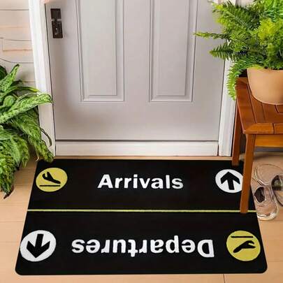 1/2pcs Jet Aircraft Arrival And Departure Design Anti Slip Floor Mats, Entrance, Door Mats, Kitchen And Bathroom Home Decor - Kitchen Carpet Set Rectangular Floor Mats For Home Decor