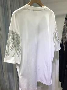 Plus Size Sparkling Rhinestones Graphic Tees - Vibrant Oversized Short Sleeve Crew Neck, Loose Fit T Shirt, Casual Party Fashion, Summer Tops, Comfortable, Breathable, Soft Fabric, Stylish, Fashionable, And Eye-Catching Designs T-Shirt - 白色 - 查看 2