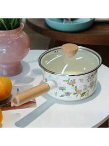 1 Set 1.2L Retro Floral Enamel Teapot, Milk Pot, Lid Cup, Square Pot, Coffee Pot, Handmade Tea Infuser Pot, Household Boiling Water Enamel Pot, Desktop Decorative Enamel Pot, Enamel Pot As Gift For Friends And Elders, Enamel Pot That Can Be Directly Heated In The Kitchen Back To School