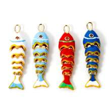 1 Pc Brass Ocean Jewelry 3D Fish Animal Movable Pendants 18K Plated Enamel Charms For Necklace DIY Jewelry