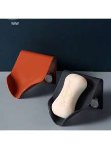 1 pieza Jabonera de baño sin perforación, estante montado en la pared para caja de jabón y drenaje, estante de almacenamiento de cocina, color aleatorio, de vuelta a la escuela