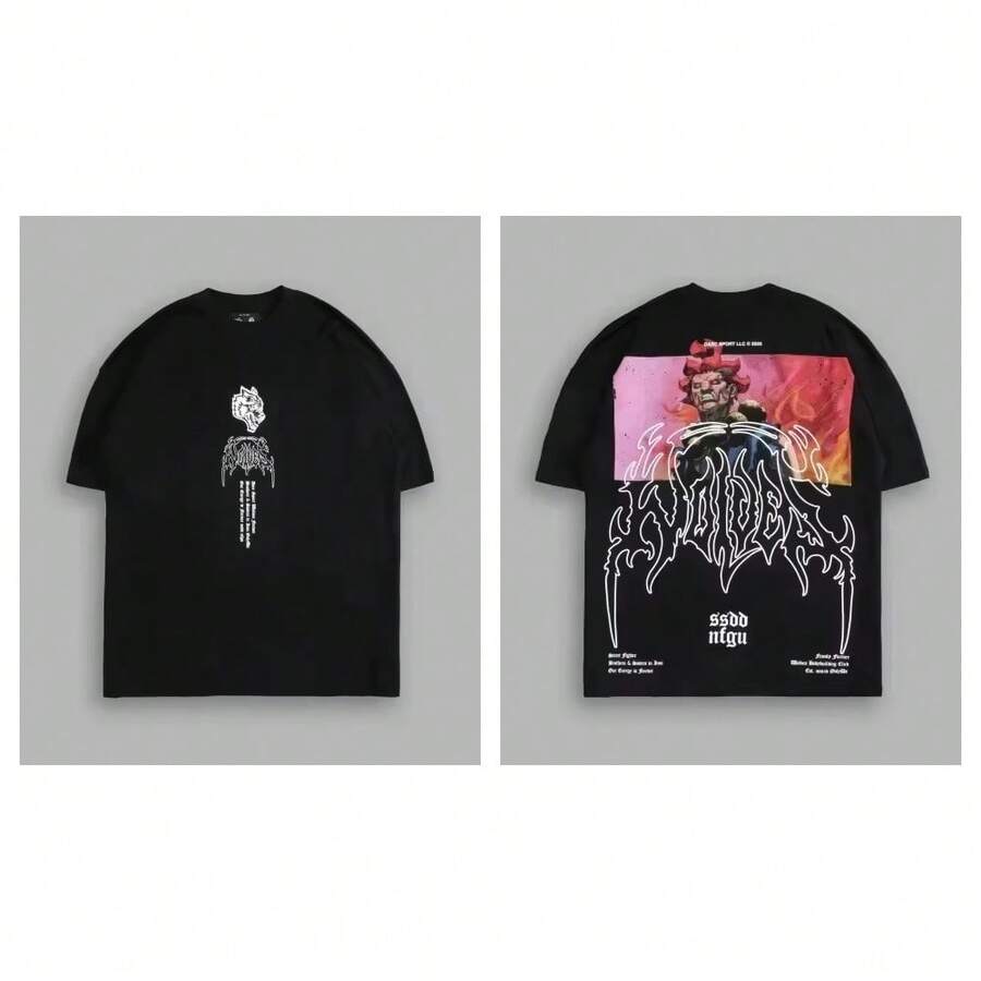 DARC SPORT Brand Cotton Women T-Shirts New Premium NFGU Wolves Hip Hop Oversized Gym Tee Unisex Couple T Shirt DARCSPORT Men Top - 黑色 - 查看 1