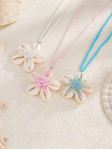 1 件优雅海洋度假风格贝壳与花朵吊坠项链，波西米亚串珠项链，女士珠宝配饰，适合海滩度假 - 彩色 - 查看 6