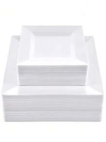 1 Set mit 25 Stücke 16,5 cm/24,1 cm quadratischen reinen weißen Speisetellern, wunderschönes und schönes Geschirr, wiederverwendbar und einfach zu reinigen. Perfekt für Hochzeiten, Geburtstagsfeiern, Familientreffen, Outdoor-Teambildungsaktivitäten und andere Anlässe.