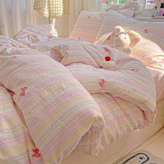 3pcs Polyester Floral Soft & Comfortable Duvet Cover Set, For Bedroom And Guest Room - Includes 1 Duvet Cover And 2 Pillowcases (Duvet And Pillows Not Included) With Zipper Closure And Corner Ties, Fits All Seasons