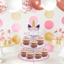 1pc 3-Tier Cardboard Cupcake Stand, Tower Round Cake Stand Holder, Reusable Dessert Holder Donuts Display Table, Wedding/Christmas/New Year/ Unicorn Theme Party Decoration Supplies