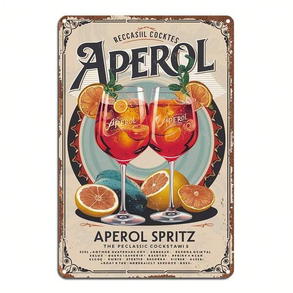 2D flach, 1 Stück Aperol Vintage Metall Blechschild, 2D Wandkunst Poster, Retro Cocktail Werbung, wasserdicht, staubdicht, langanhaltend, einfach aufzuhängen, Innen- & Außendekoration für Zuhause, Garten, Bar, Café, Büro, Terrasse, Strand, Galerie, Fitnessstudio, Garage, Waschraum, für Männerhöhle, Badezimmer, Landhausstil - Material, perfekt für Raumdekoration