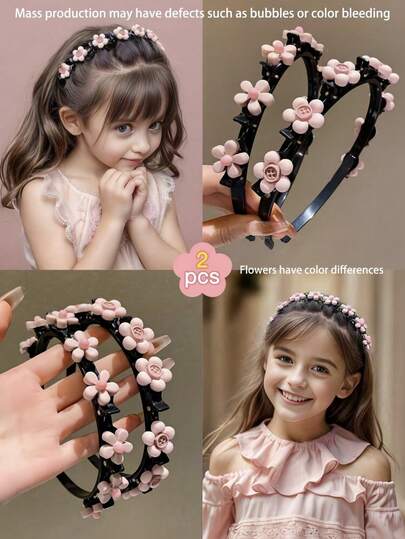2pcs Pink Braided Headband Hair Accessories, Cute For Everyday Use