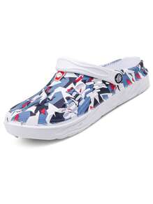 1 Pair Men's Asymmetrical Print Summer Cool Sports Style Slippers, Beach Casual Outdoor Anti-Skid Thick Platform Sports EVA Men's Beach Flip Flops Sandals