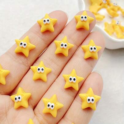 10/20/30pcs Cute Miniature Resin Yellow Cartoon Eyes & Stars Decorations - Flat Stickers For DIY Nail Art, Scrapbooking, Wedding Decor, Crafts - Ideal For Face Expression Nail Art And Creative Projects