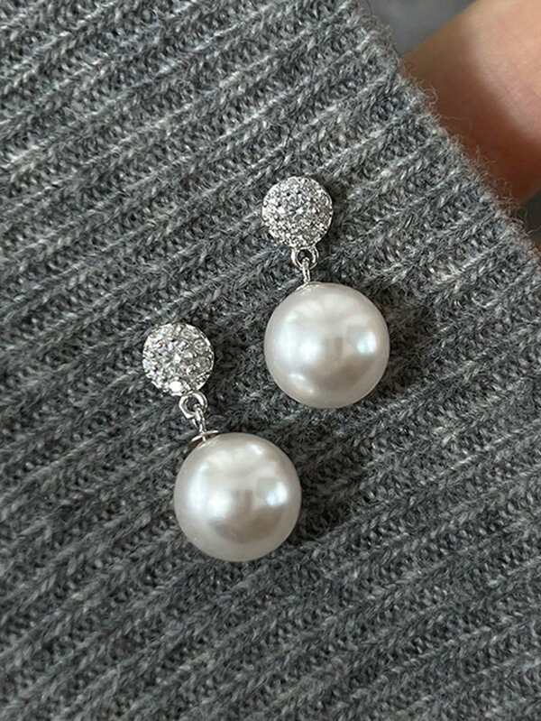 1 Paar glamouröse 925 Sterling Silber Ohrringe mit kubischem Zirkonia & Kunstperle, Partyschmuck Ohrringe für Frauen, Geschenkschmuck