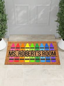 1pc Customized Classroom Doormat, Personalized Teacher Crayon Welcome Mat, Customizable Text Doormat, Rainbow Color Suitable For Classroom Decoration, Suitable For Kindergarten, Primary School, And Back To School Season