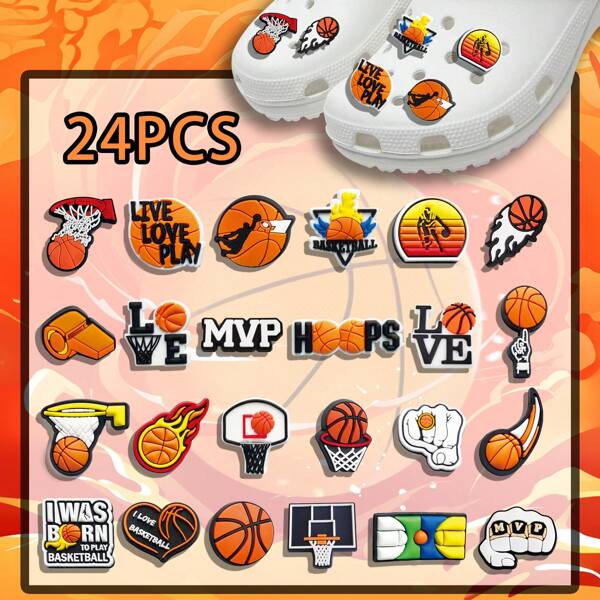 25pcs Basketball Themed Shoe Accessories Charms, DIY Cute Shoe Decorations Suitable For Clogs Party, Gift For Women And Men (Assorted Styles, Handmade With Possible Minor Glue Residue Or Defects On Backside)