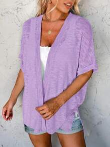 Plus Size Ladies Fashion Casual Elegant Solid Color Short Sleeve Cardigan