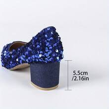 Elegant Middle Heel Evening Party Dress Shoes For Women, Pointed Toe, Chunky Heel, Sequin Embellishments,Wedding Blue Shoes - Màu xanh lam - Xem 8