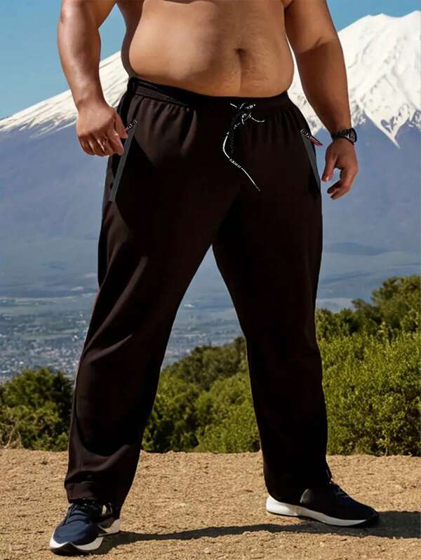 Pantalones casuales para hombres de talla grande, pantalones deportivos suaves y cómodos para exteriores con cordón y cremallera en los bolsillos, adecuados para correr, hacer ejercicio y uso casual diario.